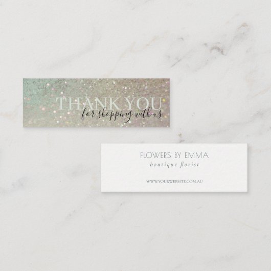 Elegant Glitter Green Pink Aqua Shiny Bedankt Mini Visitekaartje (Voorkant / Achterkant)