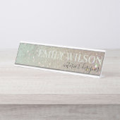 Elegant Glitter Green Pink Aqua Shiny Shimmer Bureau Naambordje (Voorkant)