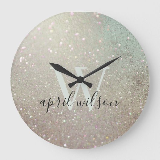 Elegant Glitter Green Pink Aqua Shiny Shimmer Grote Klok (Voorkant)