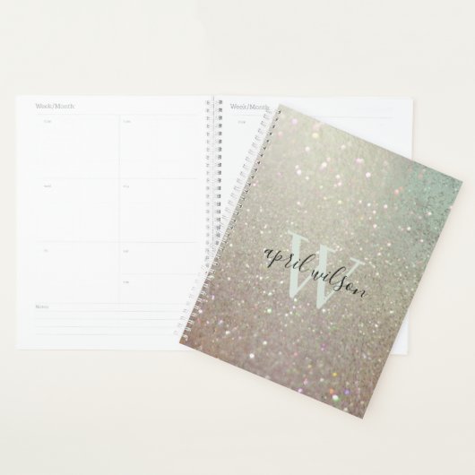 Elegant Glitter Green Pink Aqua Shiny Shimmer Planner (Display)