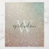 Elegant Glitter Green Pink Aqua Shiny Shimmer Wijn Etiket (Enkel label)