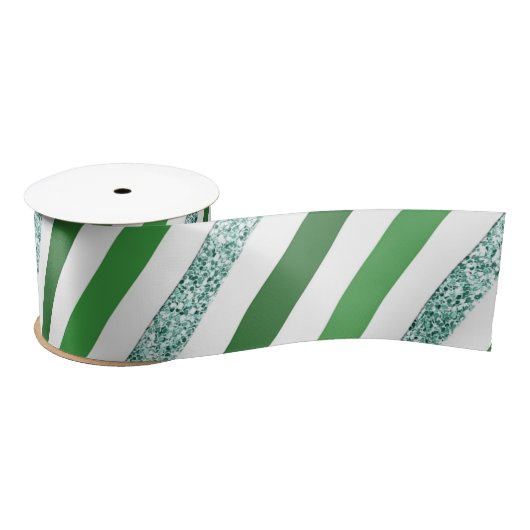 Elegant Glitter Green Stripes, Kerstmis Satijnen Lint (Spoel)