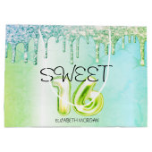 Elegant Glitter Groen Drips Groen Zoet 16 Groot Cadeauzakje (Achterkant)