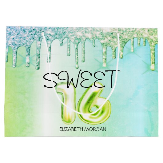 Elegant Glitter Groen Drips Groen Zoet 16 Groot Cadeauzakje (Achterkant)