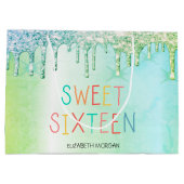 Elegant Glitter Groen Drips Kleurrijk Zoet 16 Groot Cadeauzakje (Achterkant)