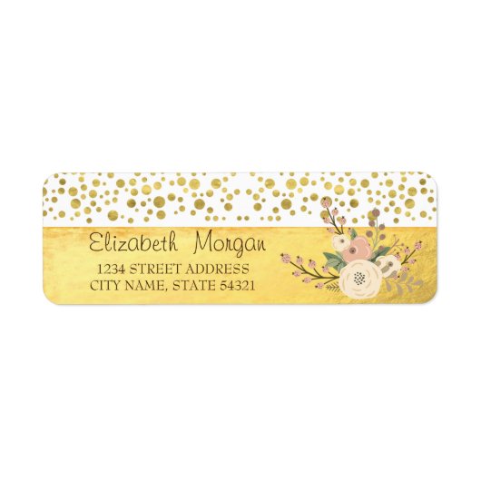 Elegant,Glitter Hart,Confetti,Bloemen Adreslabel Etiket (Voorkant)