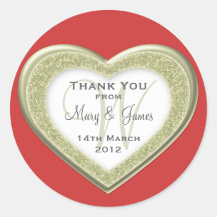 Elegant Glitter Heart Gold Save The Date Rood Ronde Sticker