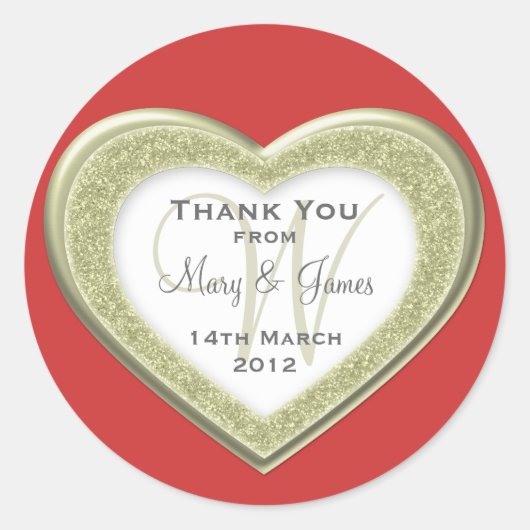 Elegant Glitter Heart Gold Save The Date Rood Ronde Sticker (Voorkant)