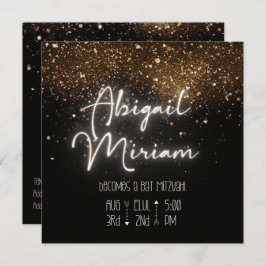 Elegant Glitter Hebrew Bat Mitzvah Uitnodiging