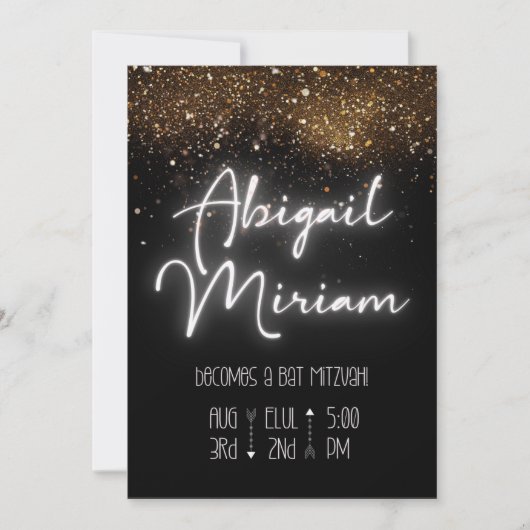 Elegant Glitter Hebrew Bat Mitzvah Uitnodiging (Voorkant)