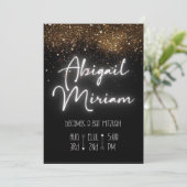 Elegant Glitter Hebrew Bat Mitzvah Uitnodiging (Staand voorkant)