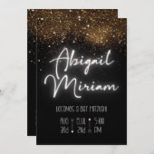 Elegant Glitter Hebrew Bat Mitzvah Uitnodiging (Voorkant / Achterkant)