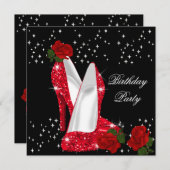 Elegant Glitter High Heels Red Rose Birthday 2 Kaart (Voorkant / Achterkant)