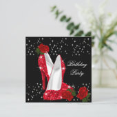 Elegant Glitter High Heels Red Rose Birthday 2 Kaart (Staand voorkant)