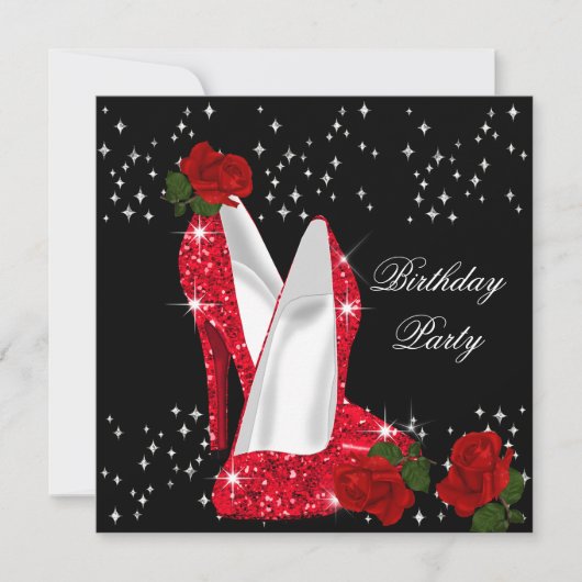 Elegant Glitter High Heels Red Rose Birthday 2 Kaart (Voorkant)