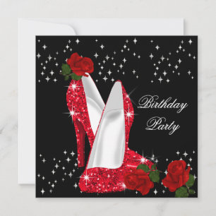 Elegant Glitter High Heels Red Rose Birthday 2 Kaart