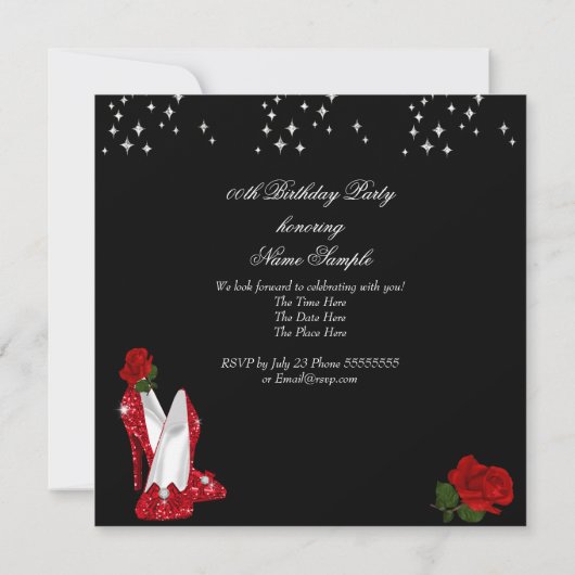 Elegant Glitter High Heels Red Rose Birthday 3 Kaart (Achterkant)