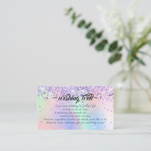 Elegant Glitter Holo Wishing Well for Wedding Informatiekaartje (Staand voorkant)