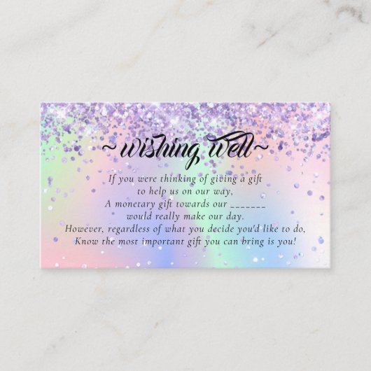 Elegant Glitter Holo Wishing Well for Wedding Informatiekaartje (Voorkant)
