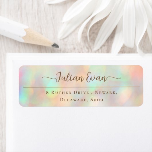 Elegant Glitter Holografisch Script Retouradres Etiket (Insitu)