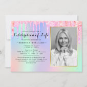 Elegant Glitter Holographic Celebration of life Kaart (Voorkant)
