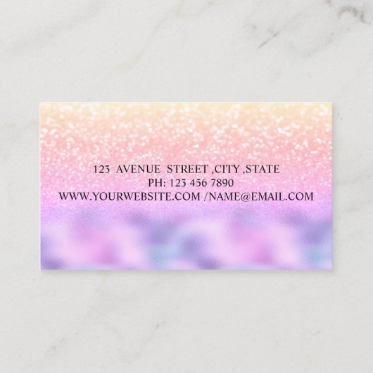 Elegant Glitter Holographic Lijst Bokeh Visitekaartje (Achterkant)