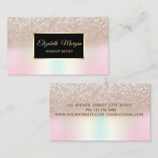Elegant Glitter Holographic Lijst Visitekaartje (Voorkant / Achterkant)