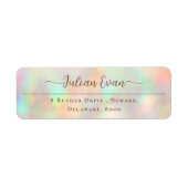 Elegant Glitter Holographic Script Retouradres Etiket (Voorkant)