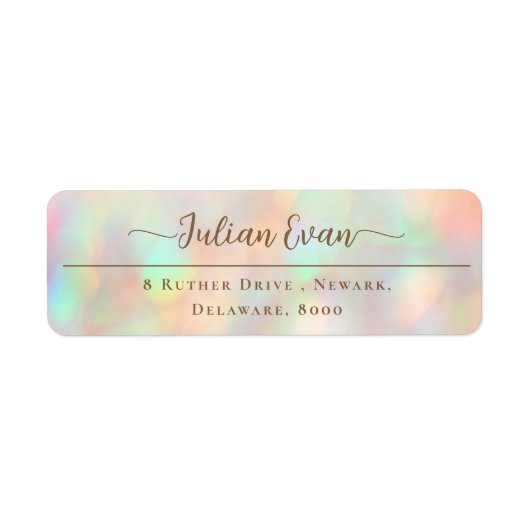 Elegant Glitter Holographic Script Retouradres Etiket (Voorkant)