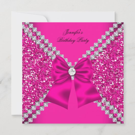 Elegant Glitter Hot Pink Diamonds Partij Kaart (Voorkant)