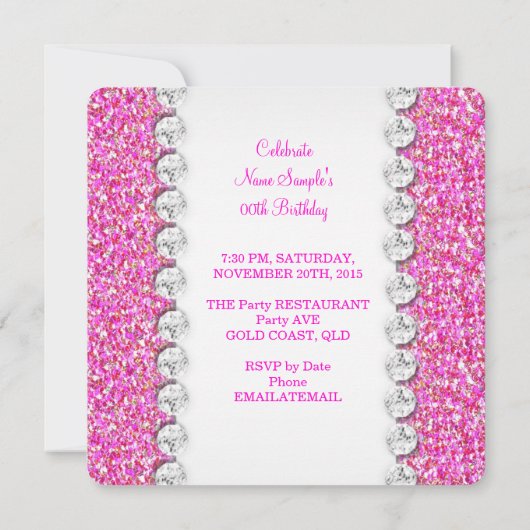 Elegant Glitter Hot Pink Heart Bow Birthday Party Kaart (Achterkant)