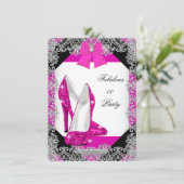 Elegant Glitter Hot Pink Stiletto Birthday Party 4 Kaart (Staand voorkant)