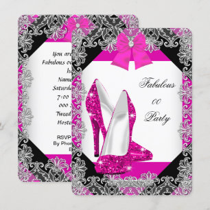 Elegant Glitter Hot Pink Stiletto Birthday Party 4 Kaart