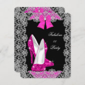 Elegant Glitter Hot Pink Stiletto Fabulous Party Kaart (Voorkant / Achterkant)
