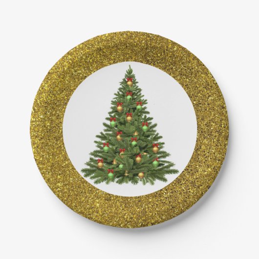 Elegant Glitter Kerstboom Papieren Bord (Voorkant)