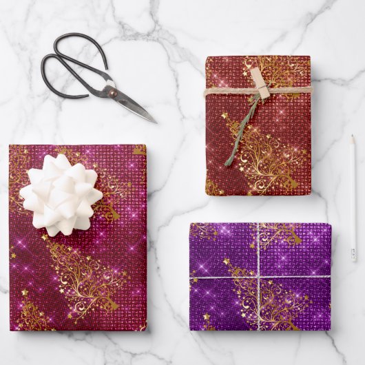 Elegant Glitter-kerstboompatroon Inpakpapier Vel (Voorkant)