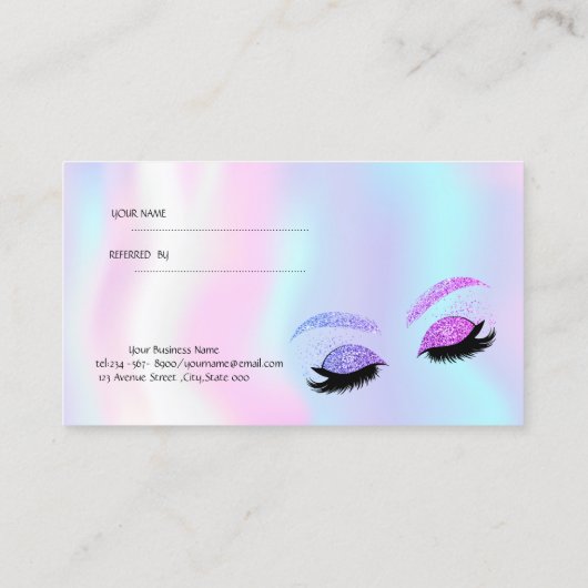 Elegant Glitter Lashes, Holographic Reference Kaar Aanbevelingskaartje (Achterkant)