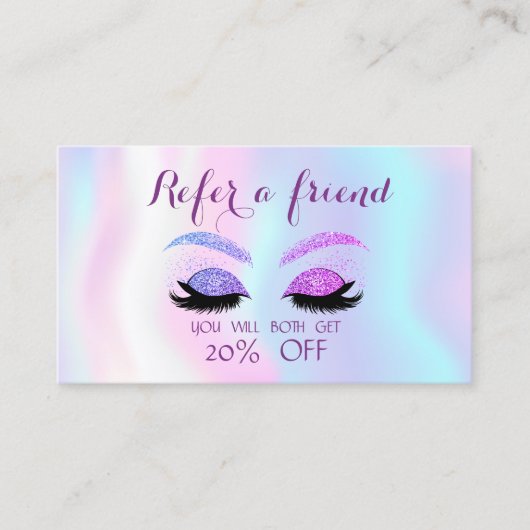 Elegant Glitter Lashes, Holographic Reference Kaar Aanbevelingskaartje (Voorkant)