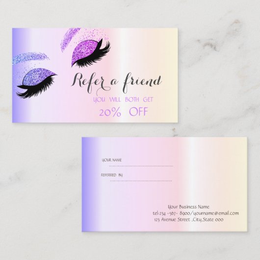 Elegant Glitter Lashes Moderne Referral Kaart (Voorkant / Achterkant)