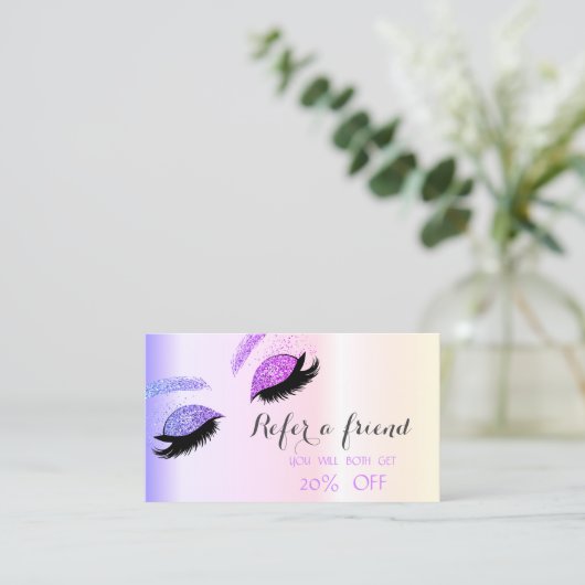 Elegant Glitter Lashes Moderne Referral Kaart (Staand voorkant)
