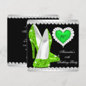 Elegant Glitter Lime Green Heart Shoes Birthday Kaart (Voorkant / Achterkant)