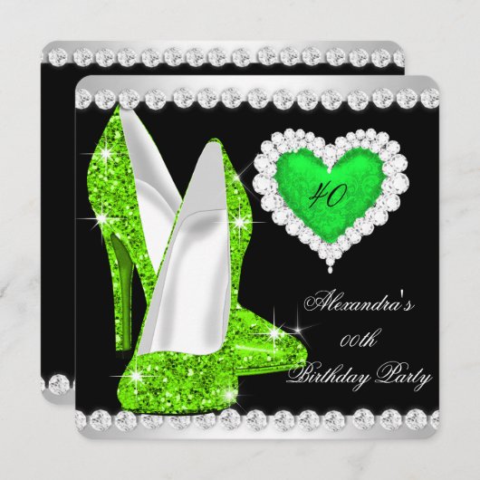 Elegant Glitter Lime Green Heart Shoes Birthday Kaart (Voorkant / Achterkant)