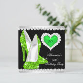 Elegant Glitter Lime Green Heart Shoes Birthday Kaart (Staand voorkant)