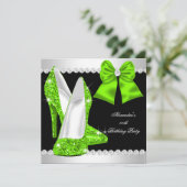 Elegant Glitter Lime Green High Heels Birthday Kaart (Staand voorkant)