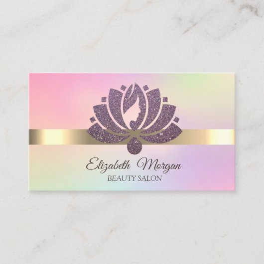 Elegant Glitter Lotus Flower Makeup Holographic Visitekaartje (Voorkant)