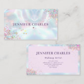 Elegant Glitter Makeup Artist Holographic Visitekaartje (Voorkant / Achterkant)