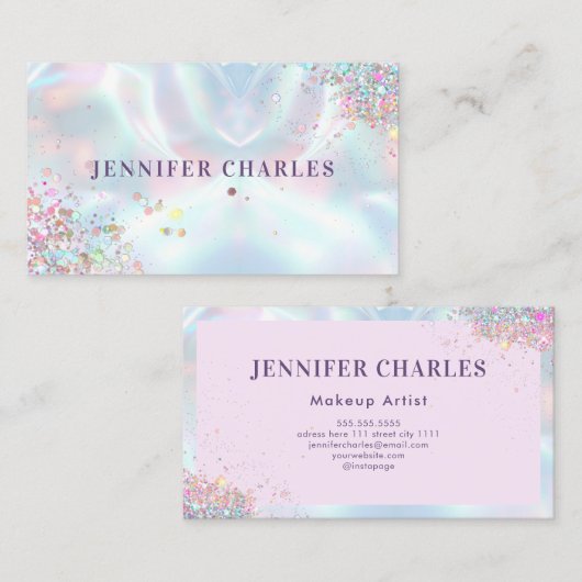 Elegant Glitter Makeup Artist Holographic Visitekaartje (Voorkant / Achterkant)