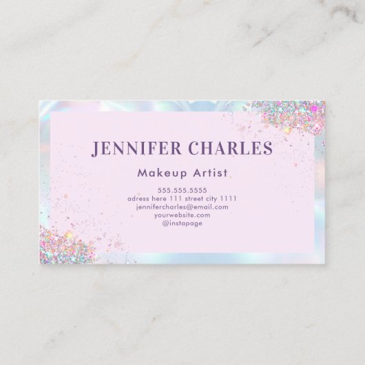 Elegant Glitter Makeup Artist Holographic Visitekaartje (Achterkant)
