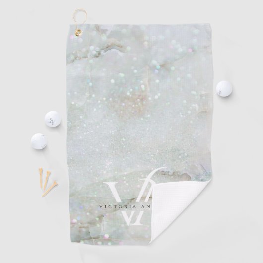 Elegant Glitter Marble Monogram Sparkle Custom Golfhanddoek (Insitu)