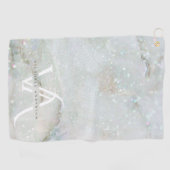 Elegant Glitter Marble Monogram Sparkle Custom Golfhanddoek (Horizontaal)